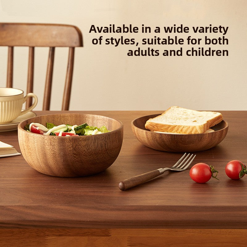 Handcrafted Acacia Wood Bowl - Japanese-Inspired Natural Wooden Serving Bowl