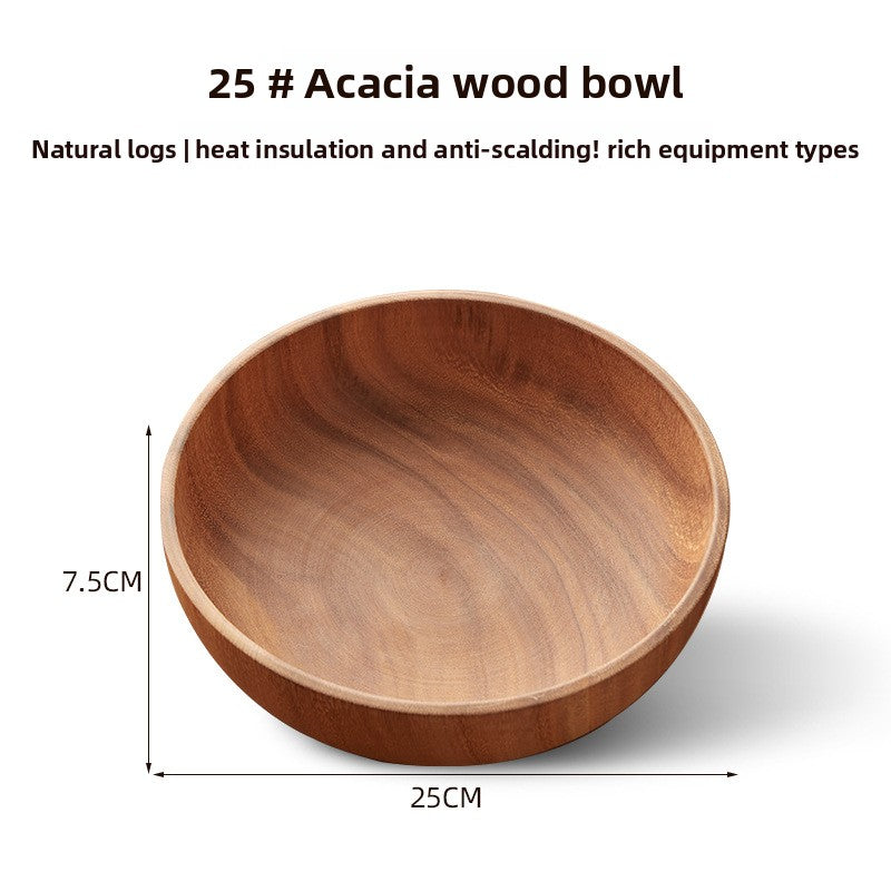 Handcrafted Acacia Wood Bowl - Japanese-Inspired Natural Wooden Serving Bowl