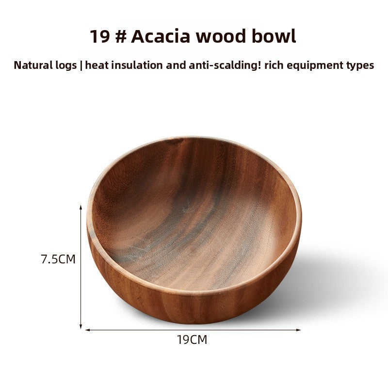 Handcrafted Acacia Wood Bowl - Japanese-Inspired Natural Wooden Serving Bowl