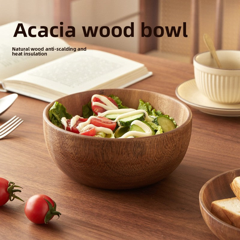 Handcrafted Acacia Wood Bowl - Japanese-Inspired Natural Wooden Serving Bowl