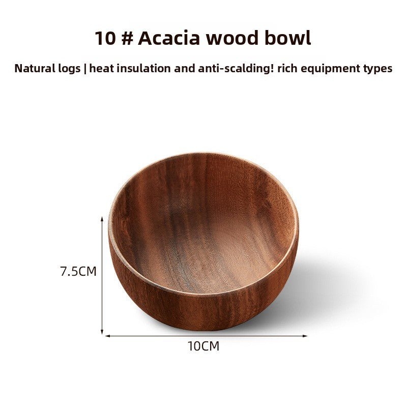 Handcrafted Acacia Wood Bowl - Japanese-Inspired Natural Wooden Serving Bowl