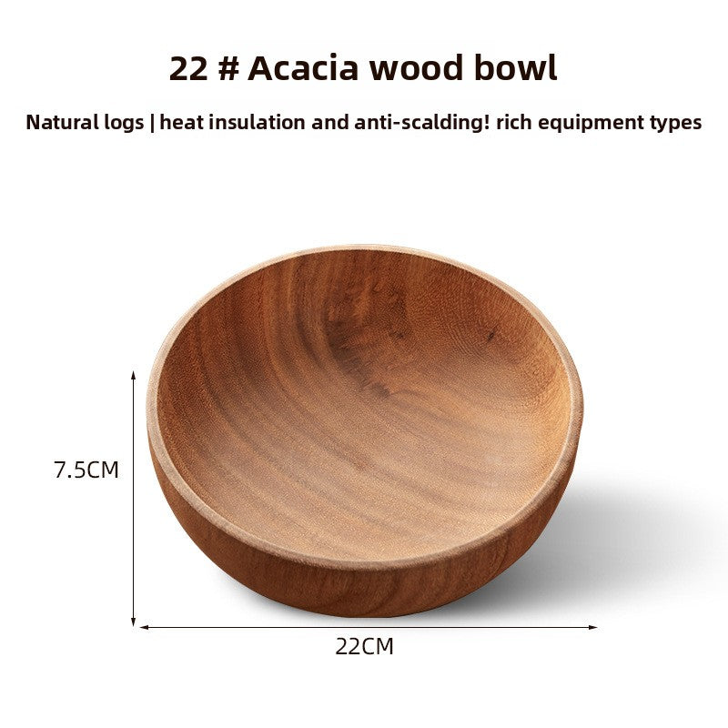 Handcrafted Acacia Wood Bowl - Japanese-Inspired Natural Wooden Serving Bowl